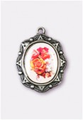 Médaille bouquet de roses argent vieilli 19x16 mm x1