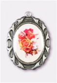 Médaille bouquet de roses argent vieilli 28x23 mm x1
