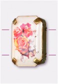 Intercalaire rectangle serti bouquet de roses or 19x13 mm x1