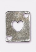 Breloque en métal carte coeur 19x15 mm argent vieilli x2