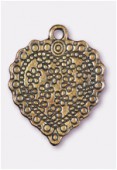 Breloque en métal coeur petites fleurs 27x22 mm bronze x1