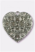 Pendentif en métal coeur baroque 37x36 mm argent  x1