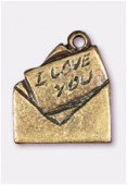 Breloque en métal enveloppe I love You 17x14 mm bronze x2