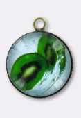 Pendentif en verre et métal kiwi 20 mm x1