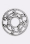 Pendentif en métal feuilles 43 mm argent vieilli x1
